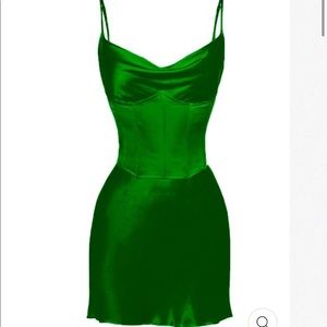 Heiress Beverly Hills emerald green corset satin slip dress